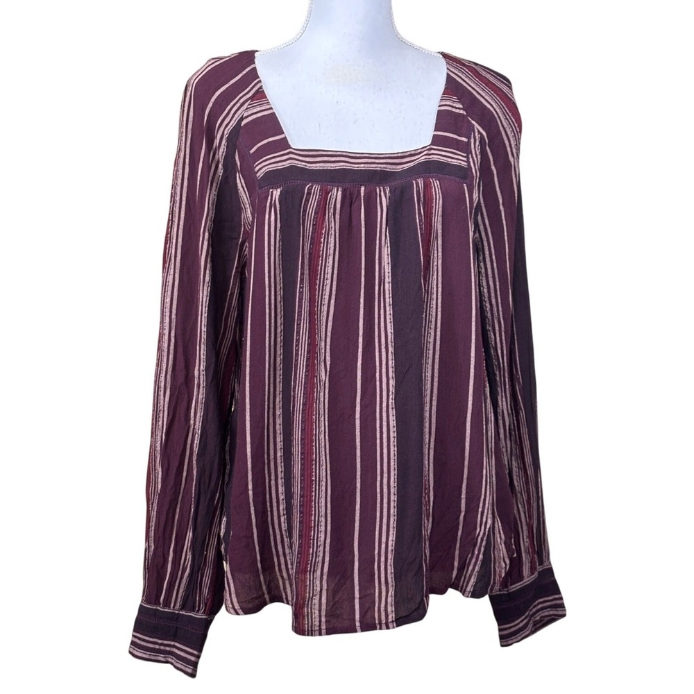 Next Plum Striped Lurex Shimmer Square Neck Boho Peasant Blouse India Retro Folk